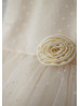 Ivory Polka Dot Tulle Champagne Lining Knee Length Flower Girl Dress